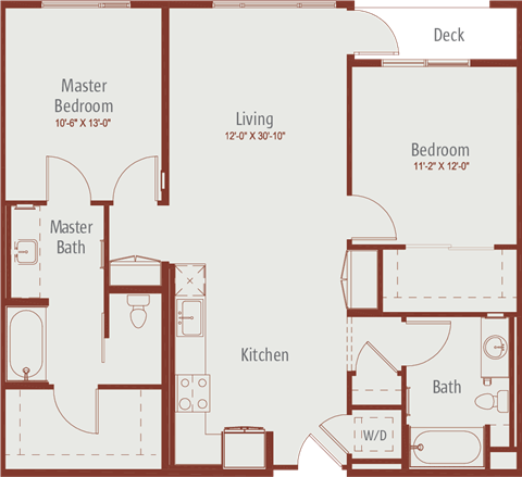 Floor plan for 2 beds, 2 baths, 1175 sqft